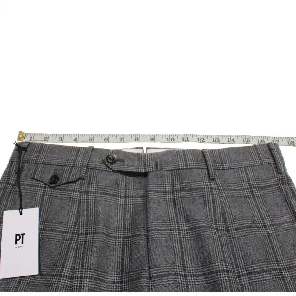 PT Torino NWT Pleated Dress Pants Size 50 (US 34) Super 100s in Gray Plaid Wool